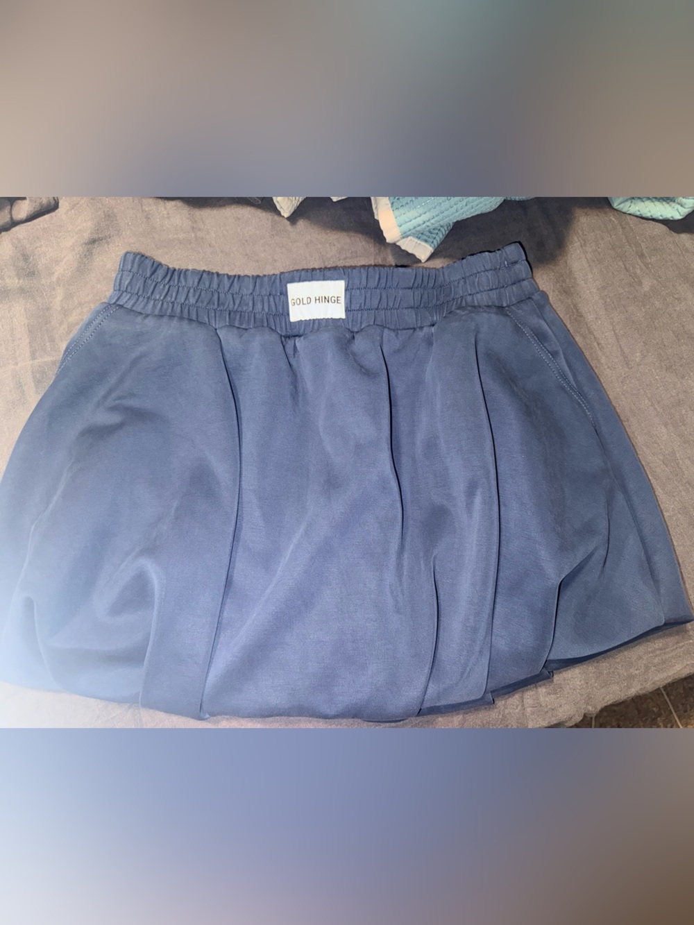 Gold hinge Navy Blue Pleated Mini Skirt